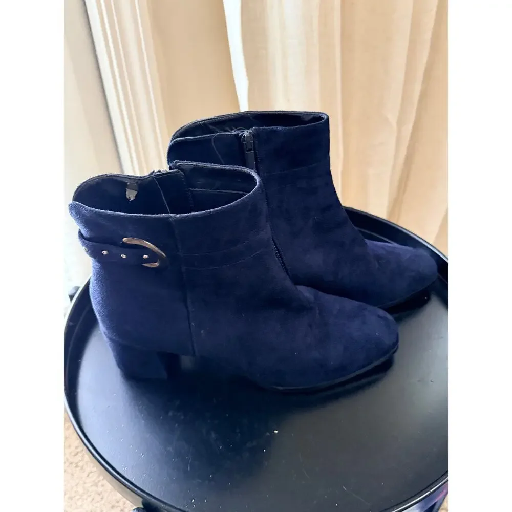 Blue faux suede booties block heel 9.5 - Picture 3 of 7